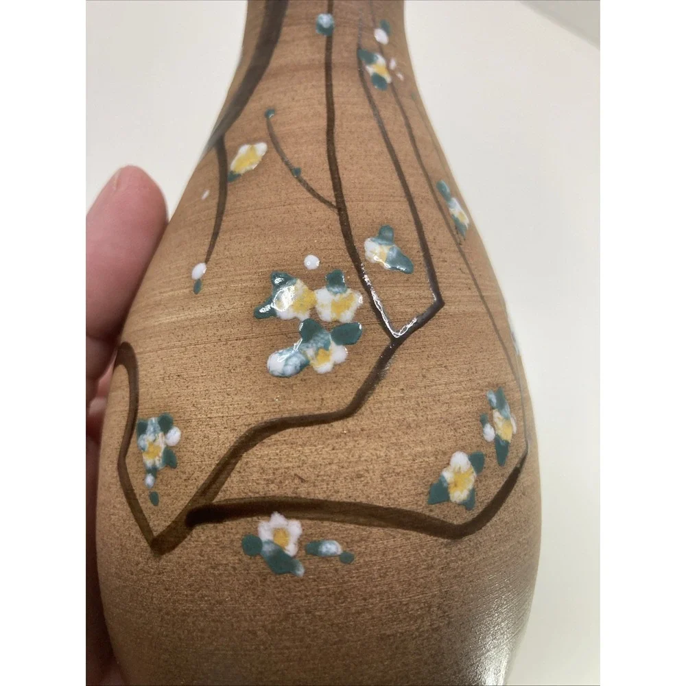 Vintage Hand-painted Flower Buds Pottery Vase‎ Japan 7 inch